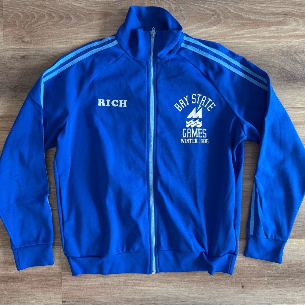 80s Vintage BAY STATE GAMES Winter 1986 Blue Track Hipster Full Zip Jacket Men L